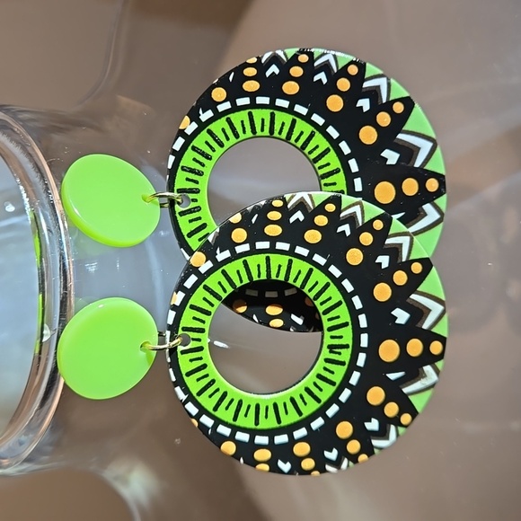 Round Polka Dot Geometric Acrylic Earrings - Picture 1 of 5